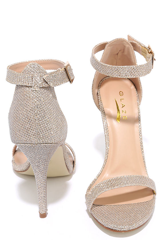 Champagne Heels Gold Heels Glitter Heels Ankle Strap Heels 31.00