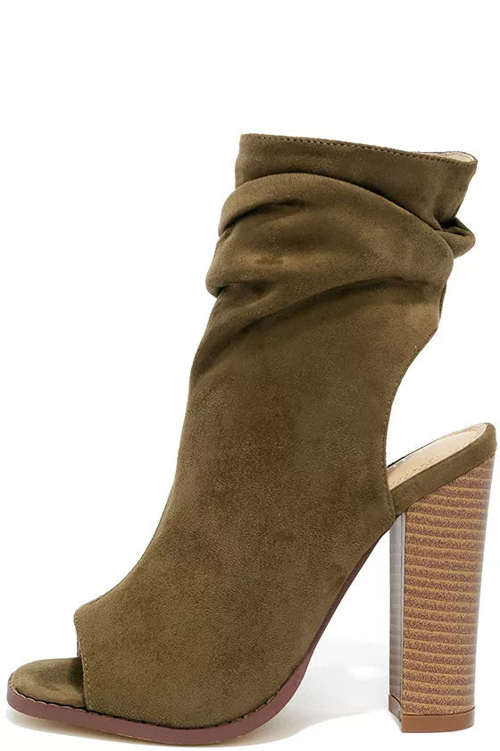 Only the Latest Olive Suede Peep-Toe Booties