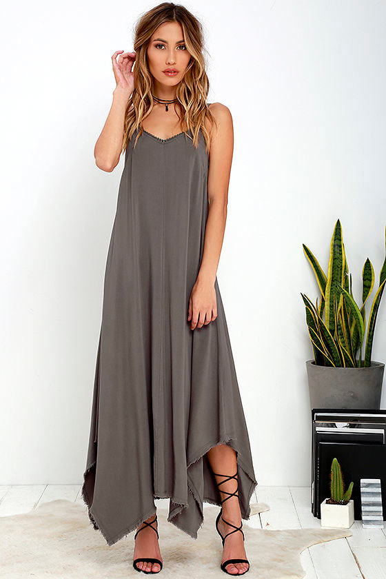 Others Follow Kiara Dress - Dark Grey Dress - Strappy Maxi Dress - $57. ...