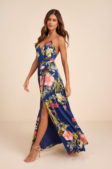 strapless open back dress Blue Floral Printed Split Neck Smocked Waist Short Sleeve Maxi Dress * –  SSYS