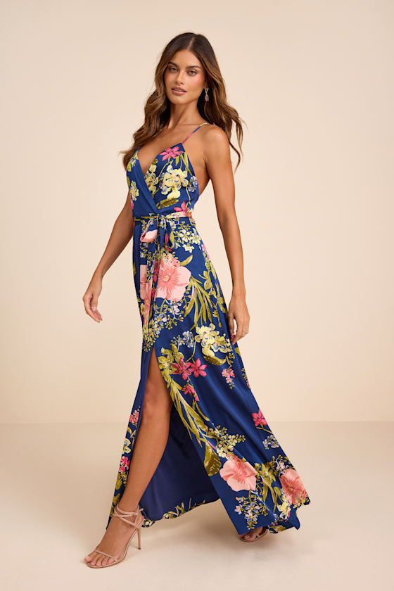 Still the One Blue Floral Print Satin Maxi Dress 5