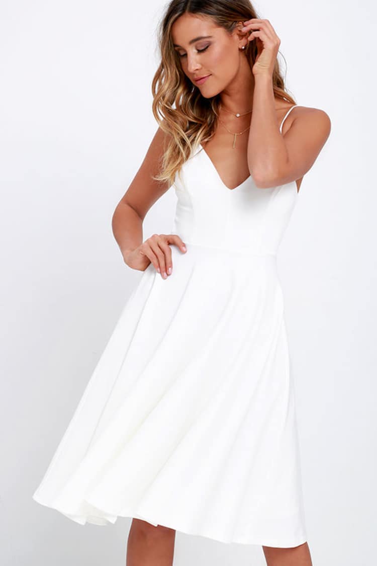 Midi Dress Plain White Skater Dress White Tie-Back Halter Midi Dress Womens  X-Large (Available