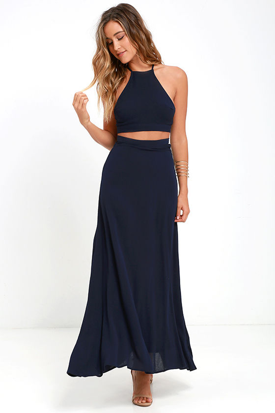 Beautiful Navy Blue Dress - Two-Piece Dress - Maxi Dress - $79.00 - Lulus