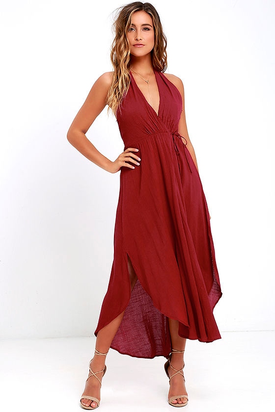 Lovely Berry Red Dress - Halter Dress - Wrap Dress - Midi Dress - $58. ...