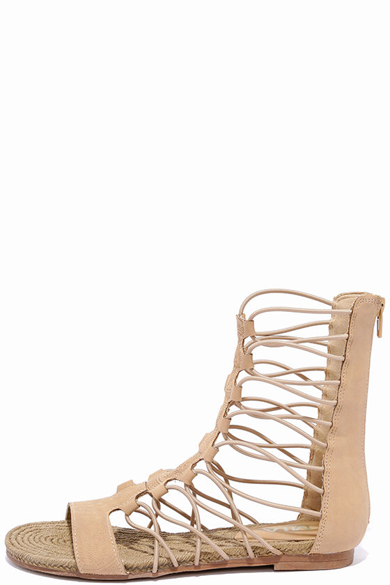 lace up nude flat sandals
