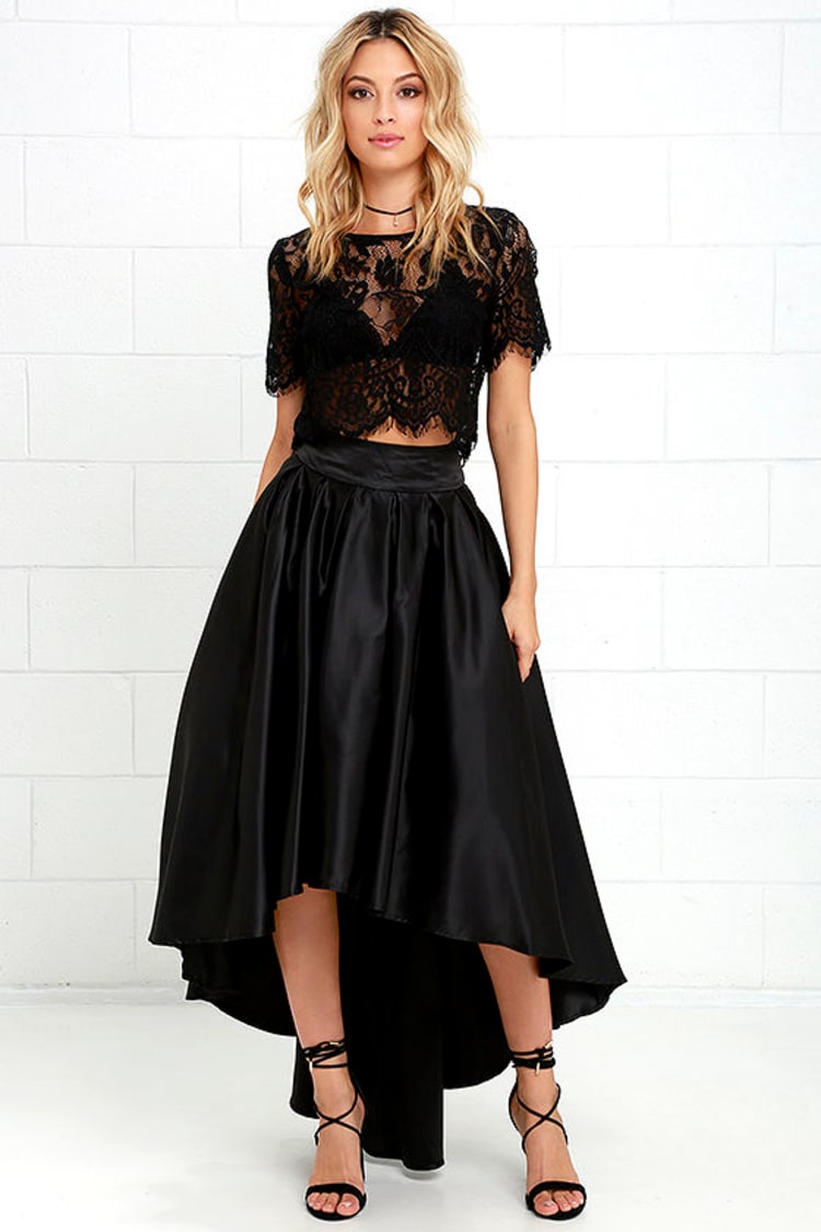Lovely Black Skirt - Satin Skirt - High-Low Skirt - $93.00 - Lulus