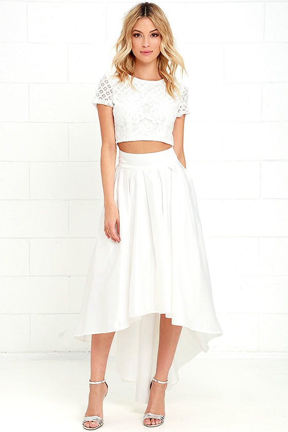 Modern Mystery Ivory Satin High Low Skirt