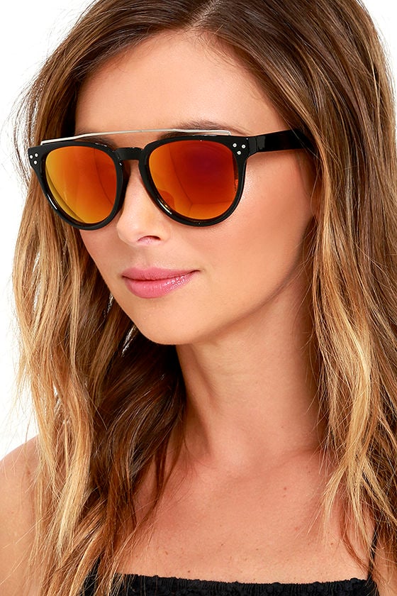 Mirrored Sunglasses - Black and Orange Sunglasses - $18.00 - Lulus