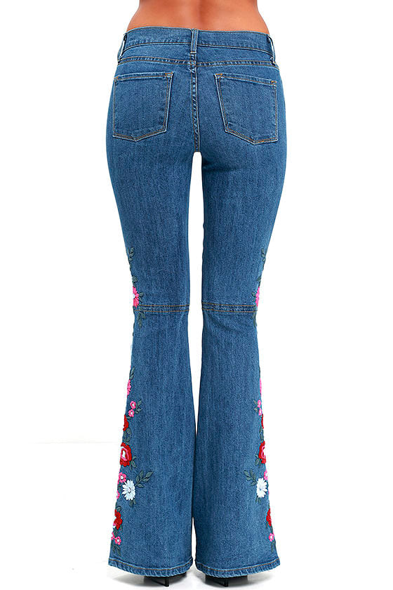 Embroidered Jeans - Flare Jeans - Medium Wash Jeans - $89.00