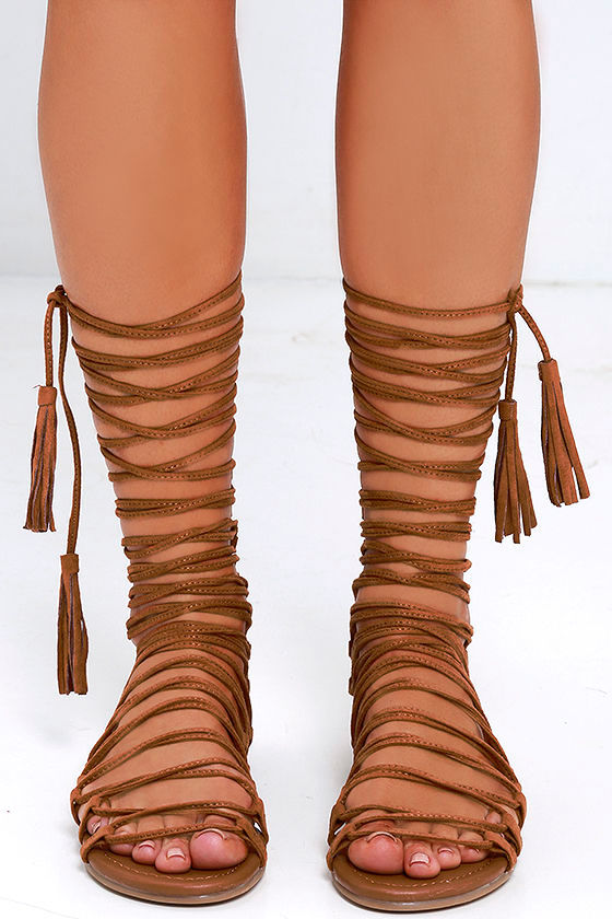 Cute Tan Sandals - Lace-Up Sandals - Vegan Suede Sandals - $31.00