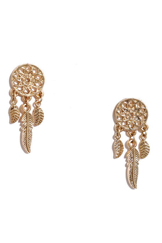 Pretty Gold Earrings Dream Catcher Earrings 11.00 Lulus