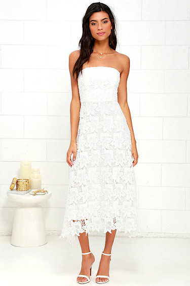 BB Dakota Eleanor Ivory Lace Strapless Midi Dress