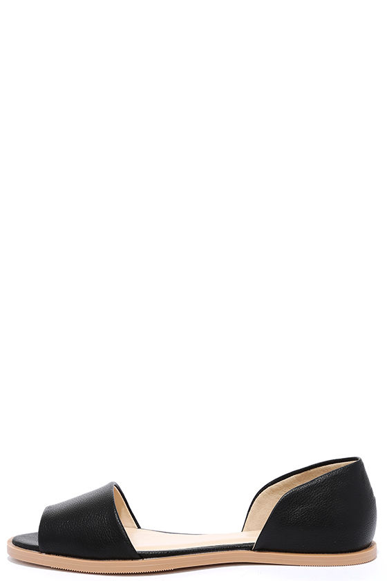 peep toe black flats