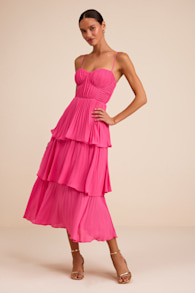 Cascading Crush Hot Pink Tiered Midi Dress 2