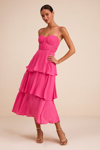 Cascading Crush Hot Pink Tiered Midi Dress 2