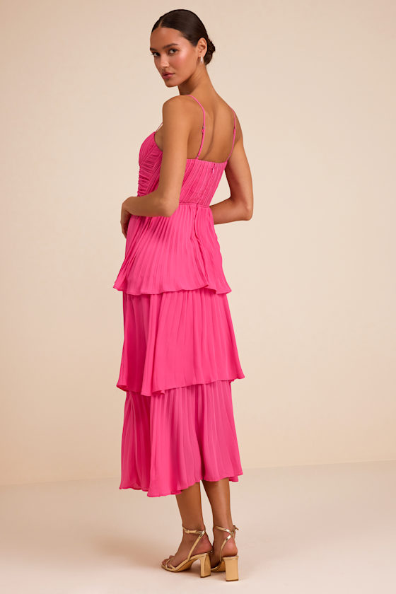 Cascading Crush Hot Pink Tiered Midi Dress - thumbnail 3