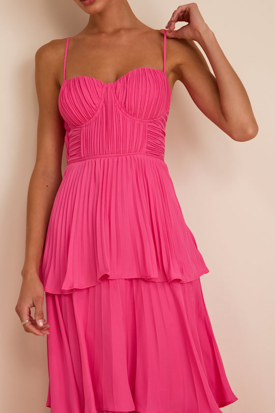 Cascading Crush Hot Pink Tiered Midi Dress - thumbnail 5