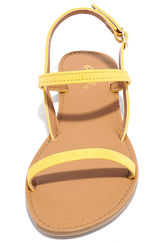 yellow lace up flat sandals