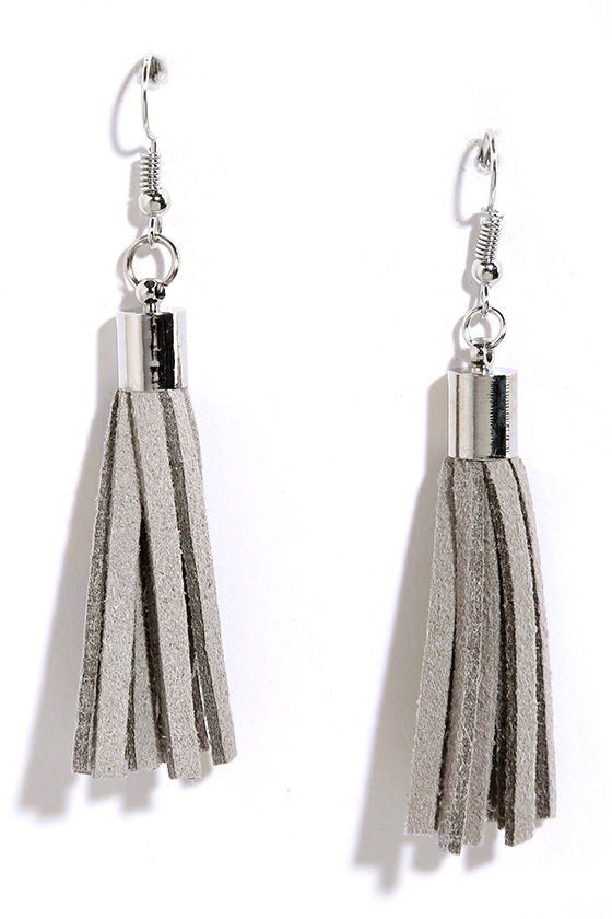 Fun Tassel Earrings Grey Earrings Faux Suede Earrings 10.00 Lulus
