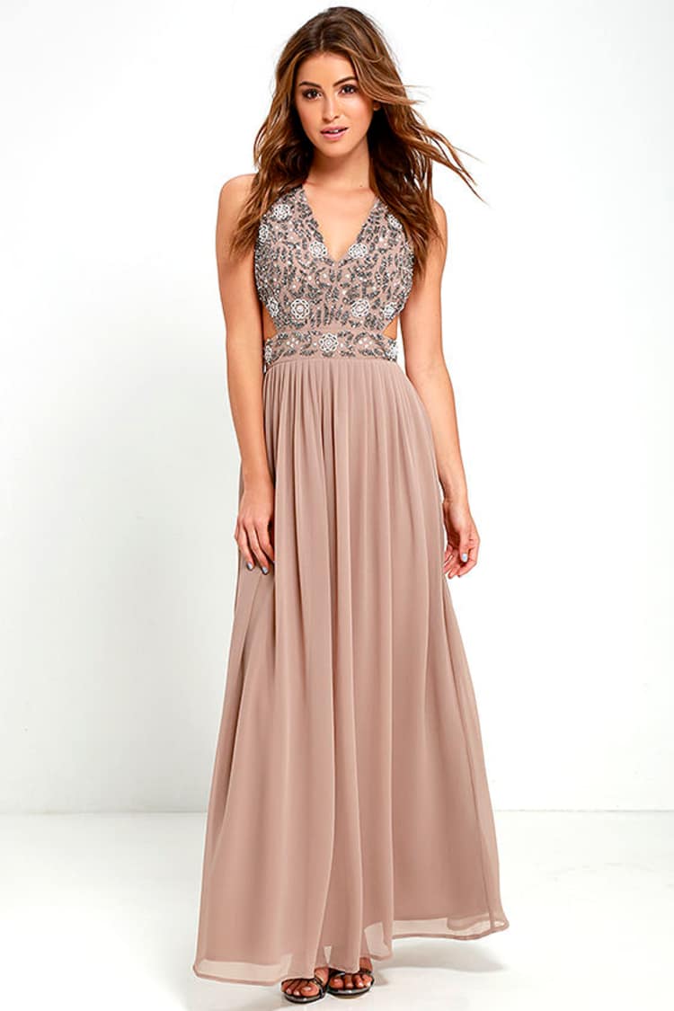 TFNC Lace & Beads Vera - Taupe Gown - Sequin Gown - $168.00 - Lulus