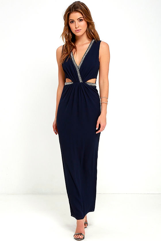 tfnc velvet maxi wrap dress in navy