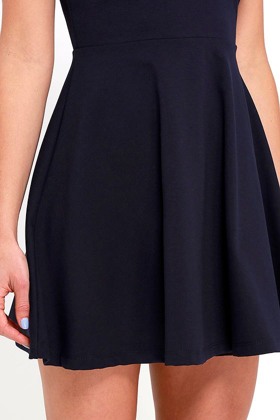 Cute Navy Blue Dress - Skater Dress - Fit-and-Flare Dress - $54.00