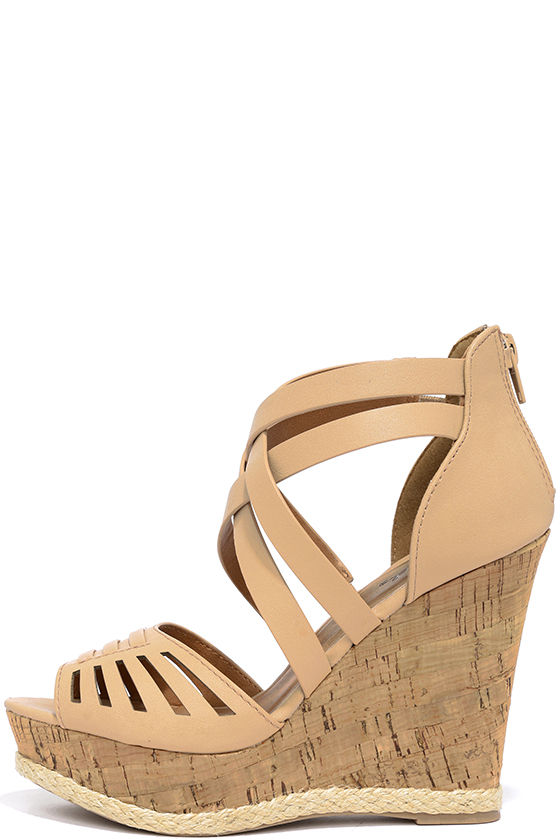 Fun Beige Wedges - Platform Wedges - Cork Wedges - $32.00 - Lulus