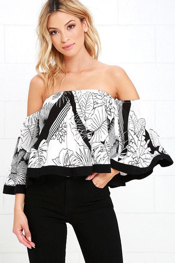 Fun Black and White Top - Crop Top - Off-the-Shoulder Top - $43.00 - Lulus