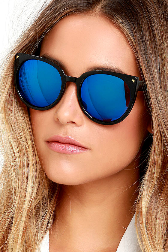 Mirrored Sunglasses - Black and Blue Sunglasses - $17.00 - Lulus