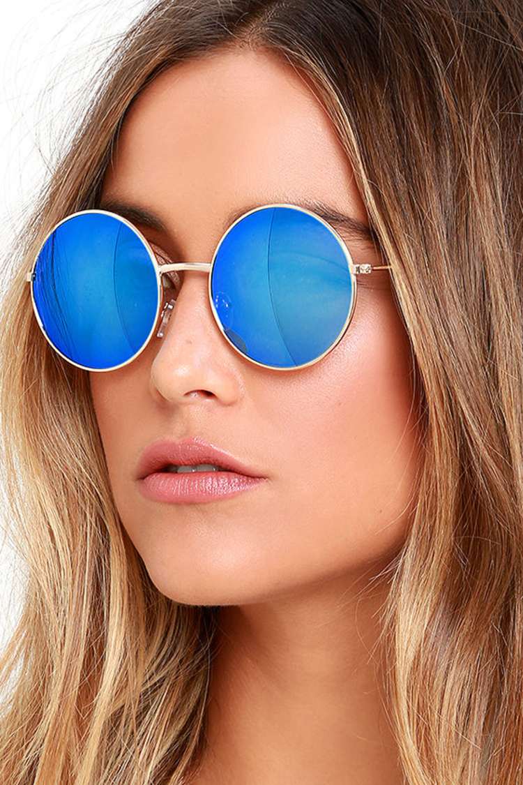 Cool Round Sunglasses - Blue and Gold Sunglasses - $15.00  display picture 2
