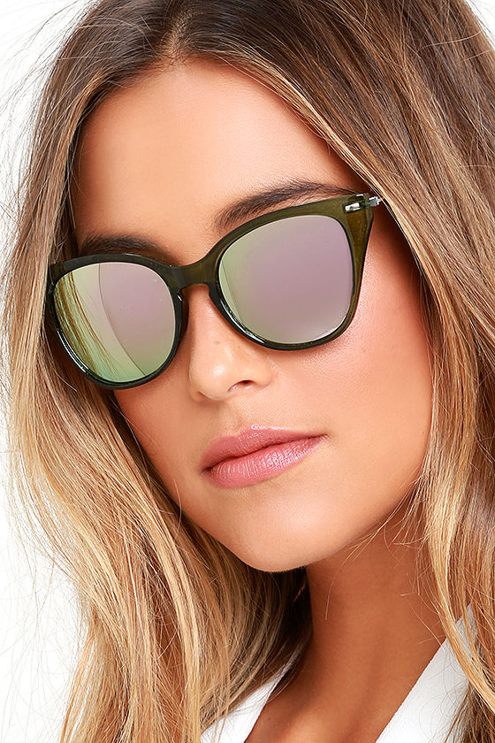 Chic Green Sunglasses CatEye Sunglasses Pink Mirrored Sunglasses