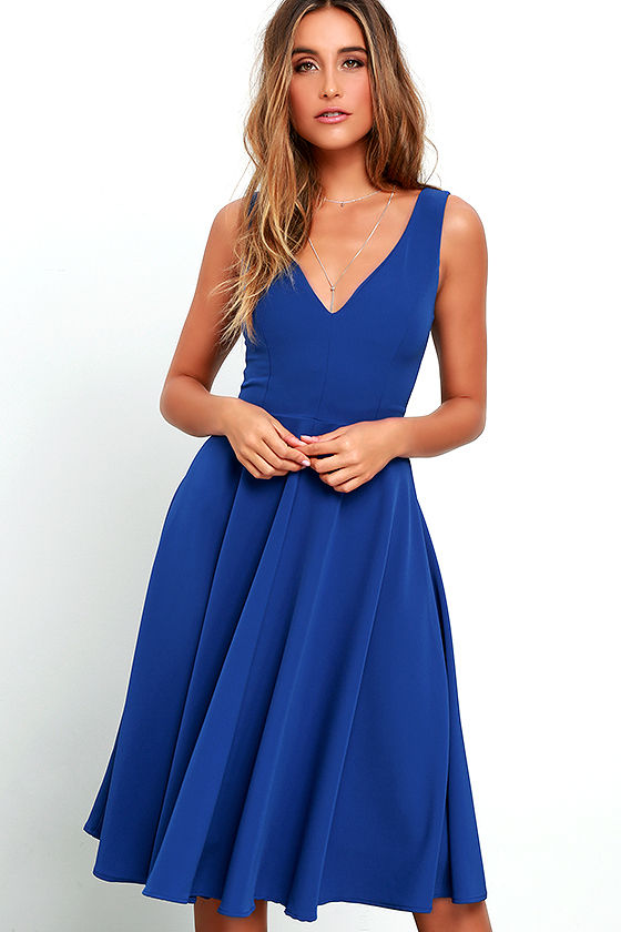 Lovely Royal Blue Dress - Midi Dress - Sleeveless Dress - $49.00