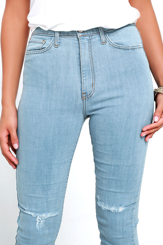 distressed light ultra high waisted slim fit jeans