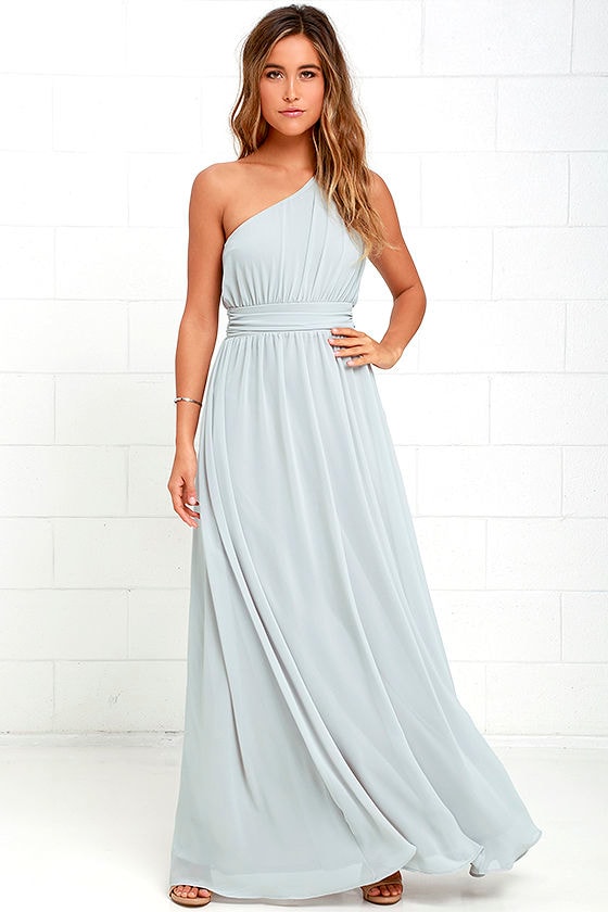 gray one shoulder dress