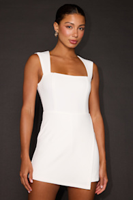 Enticing Endeavors White Square Neck Sleeveless Skort Romper 2