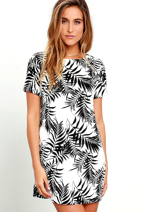 white tropical print dress