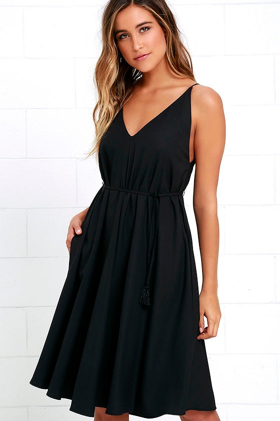 Black Dress - Midi Dress - Tassel Dress - $44.00 - Lulus
