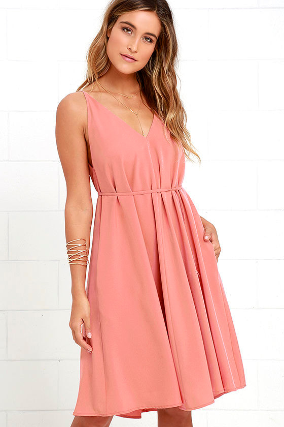 Dusty Rose Dress - Midi Dress - Tassel 