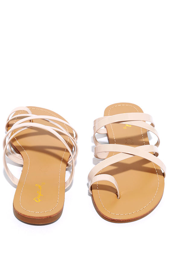 lace up nude flat sandals