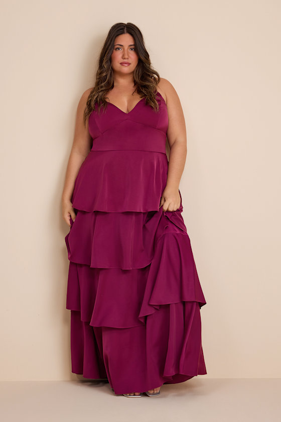 Going with Elegance Plum Purple Satin Tiered Gown