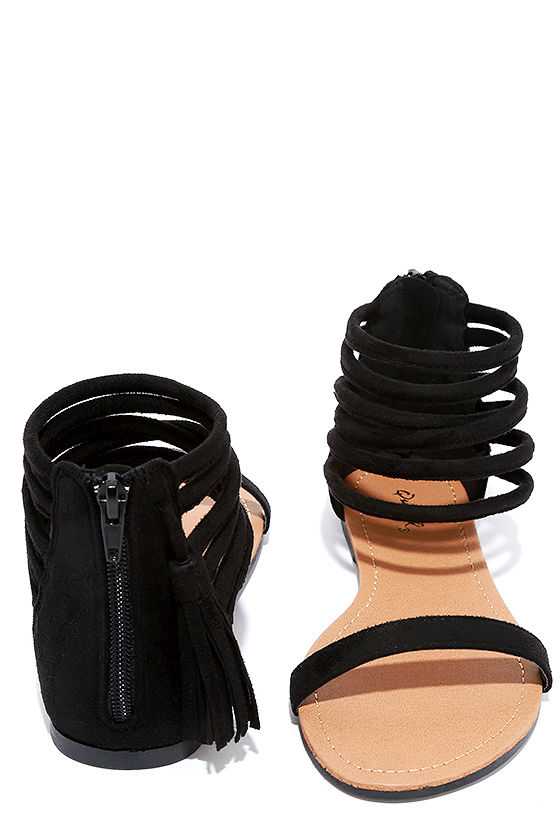 ankle strap black sandals flat