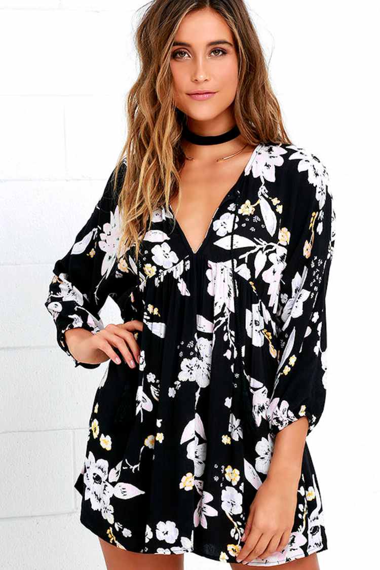 billabong black floral dress Billabong Sweetest Dream Dress-Black Pebble