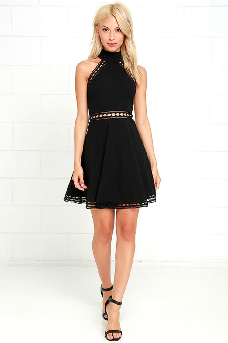 lulus black lace skater dress Cute Black Lace Dress - Cutout Mini Dress - Skater Dress