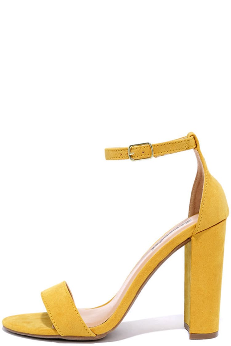 Cute Yellow Suede Block Heels - Yellow Slides - Yellow Sandals - Lulus