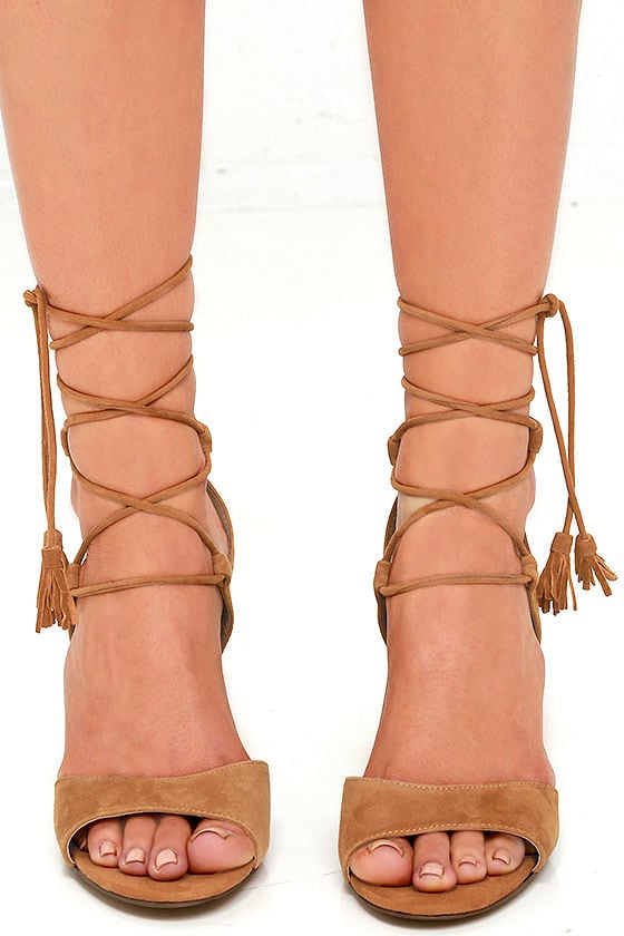 tan leather high heel shoes