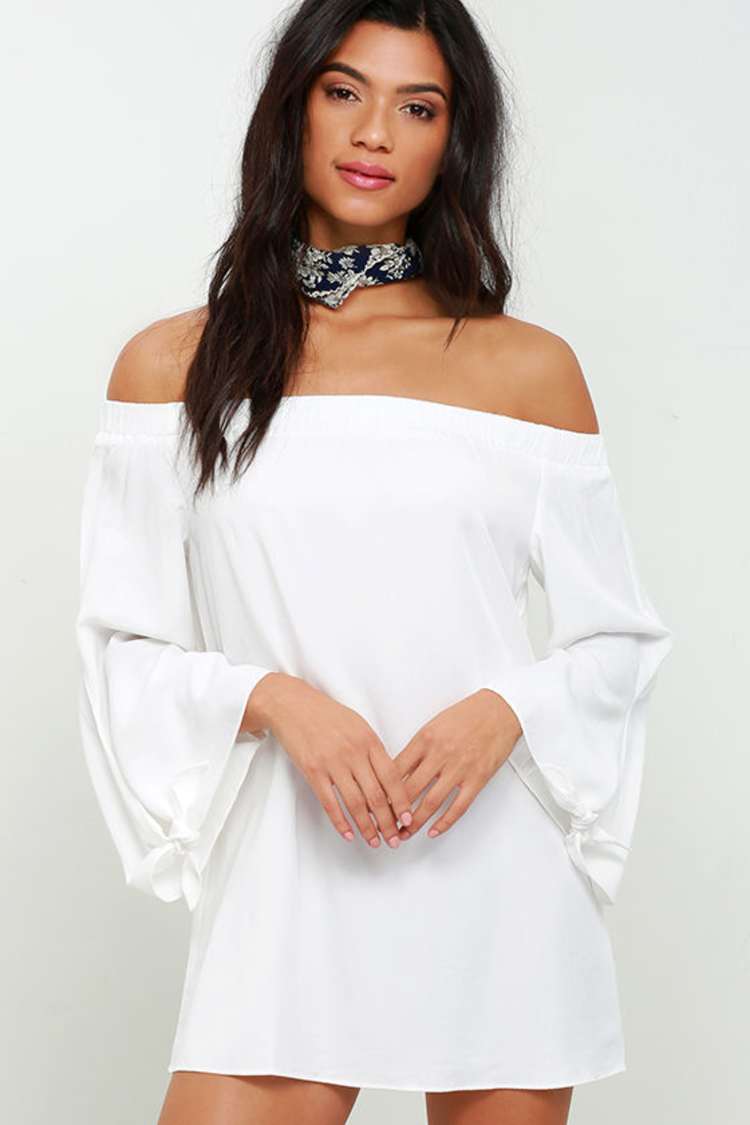 Breezy Ivory Dress - Off-the-Shoulder Dress - Tie Sleeve Dress - $44.00 -  Lulus