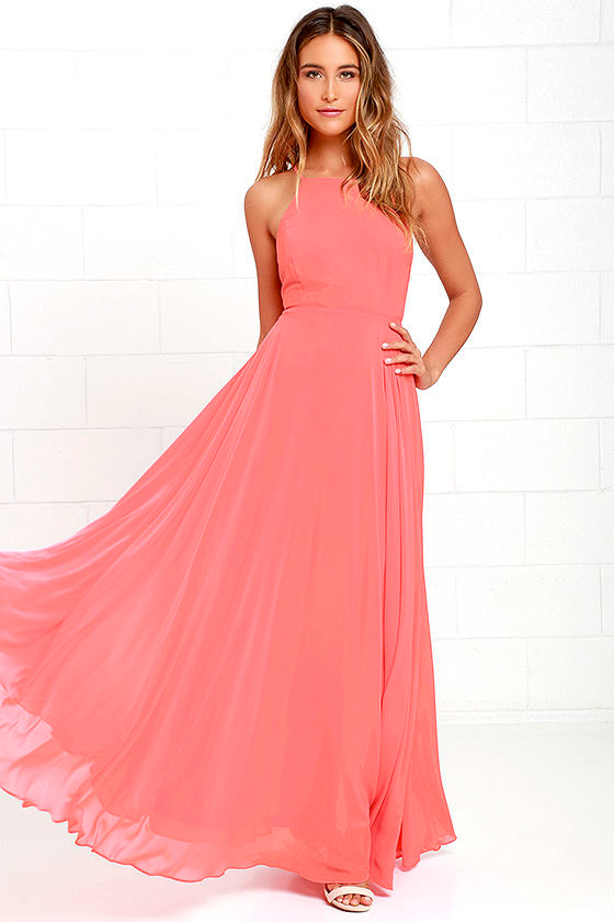 Beautiful Coral Pink Dress - Maxi Dress -Backless Maxi Dress - Lulus