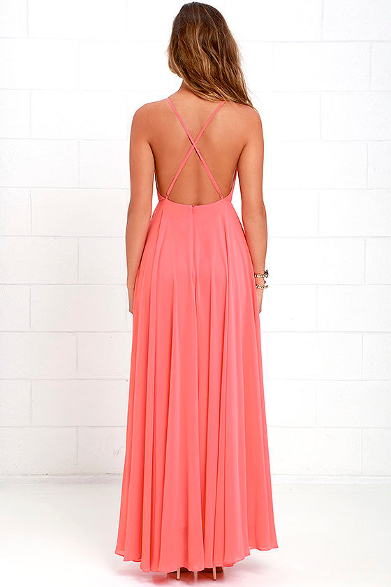 Beautiful Coral Pink Dress Maxi Dress Backless Maxi Dress