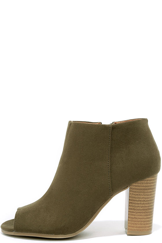 Cute Khaki Booties Peep Toe Booties Ankle Booties Lulus