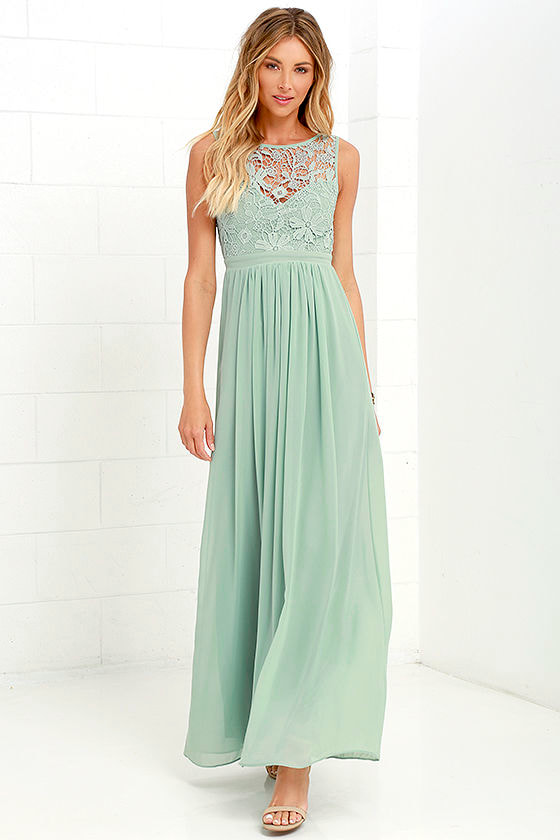 Lovely Sage Green Dress - Lace Dress - Maxi Dress - Backless Dress ...